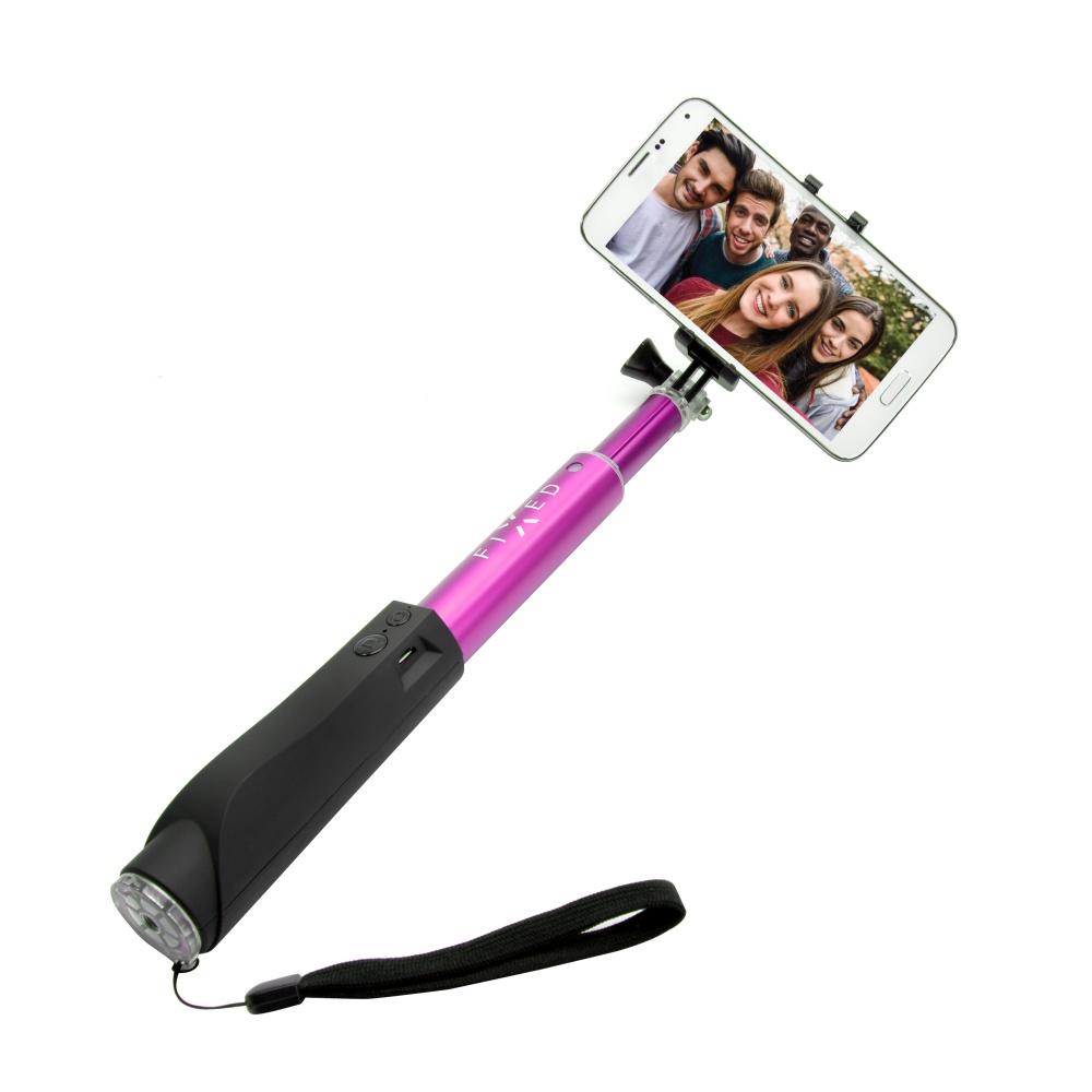 Teleskopická selfie tyč FIXED s BT spouští, růžová