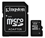 Paměťová karta KINGSTON 8GB Micro SDHC, class 4 s adaptérem 