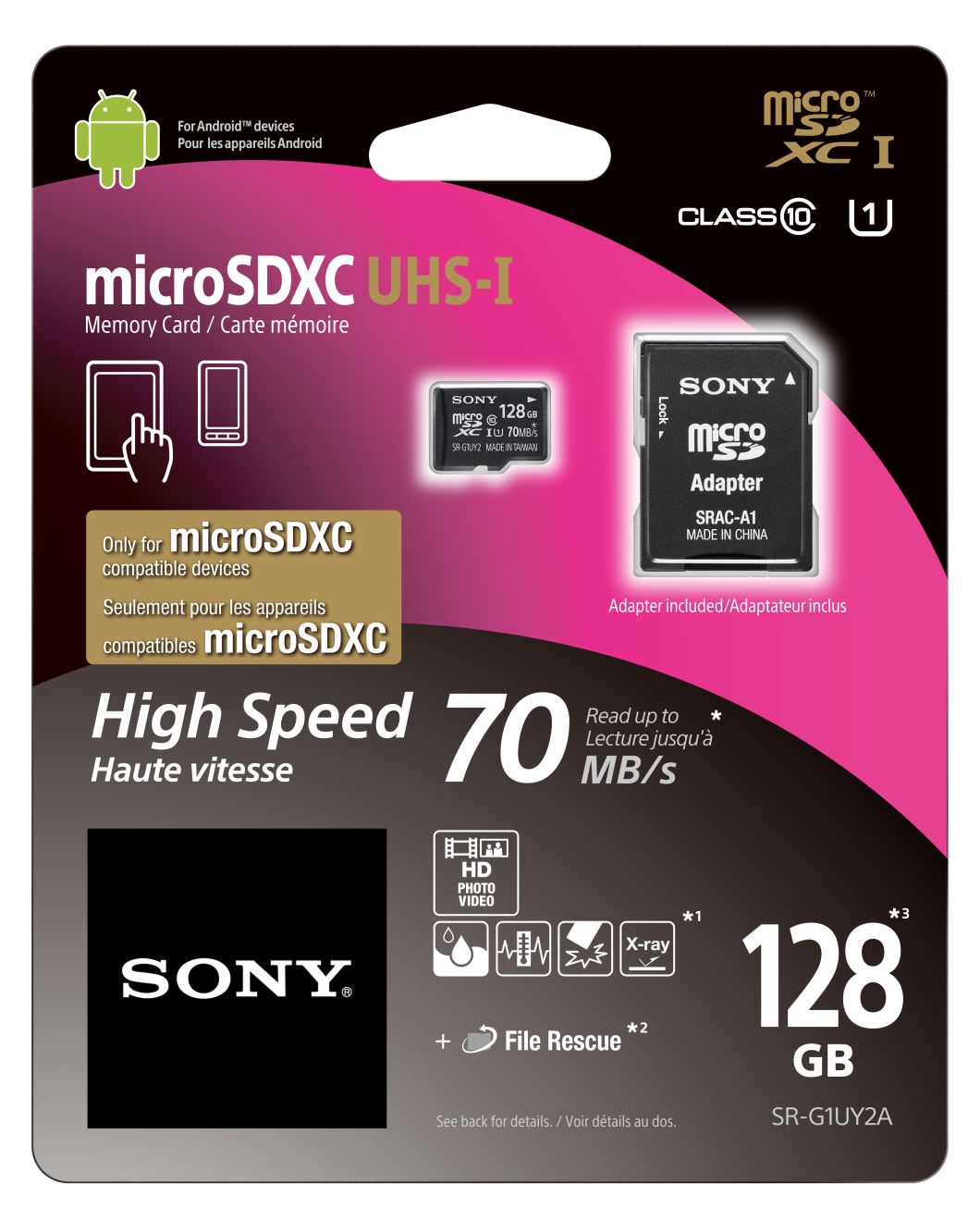 Paměťová karta SONY 128GB Micro SD class10, 70MB/s s adaptérem