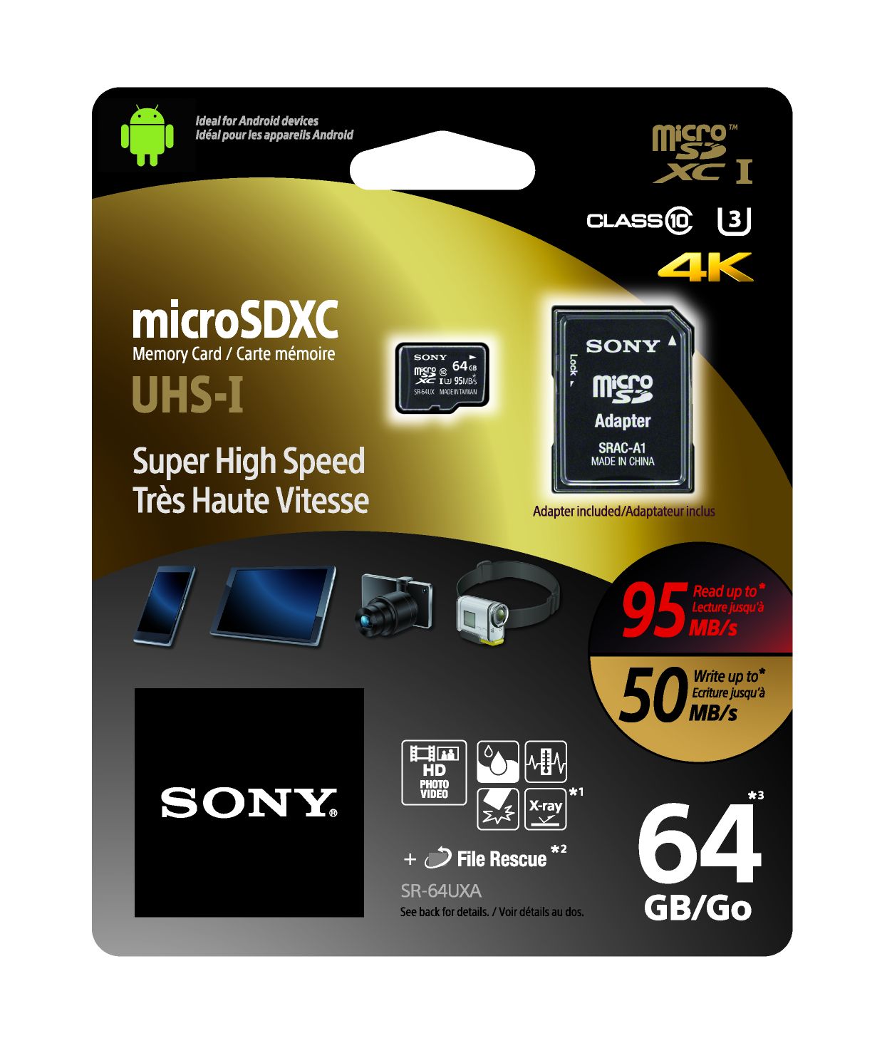 Paměťová karta SONY 64GB Micro SD class10, 95MB/s s adaptérem