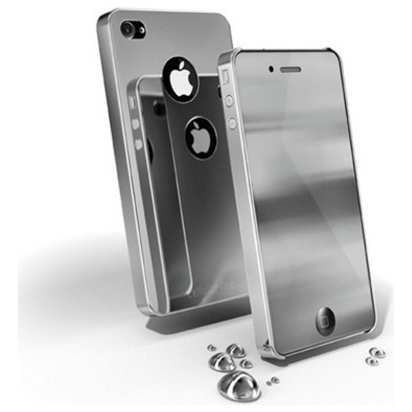 Zadní kryt+folie na Apple iPhone 4 CellularLine CHROME, stříbrný
