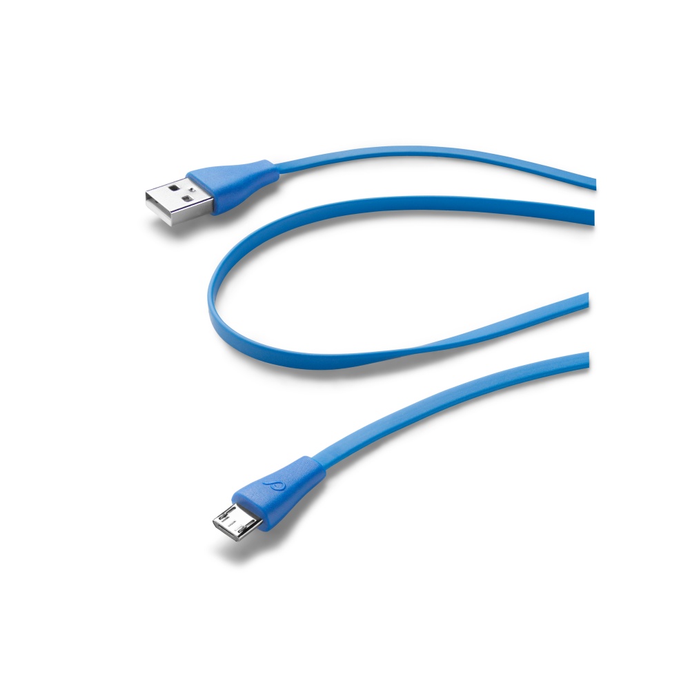 CellularLine Plochý datový kabel USB-microUSB 1m modrý