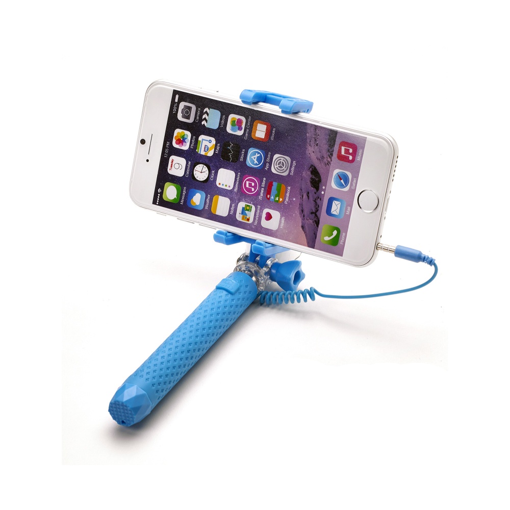 Selfie tyč CELLY Mini selfie, spoušť přes 3,5 mm jack, kompaktní rozměry, světle modrá