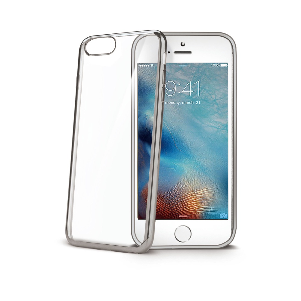 CELLY Laser silikonové pouzdro - lemování s kovovým efektem pro Apple iPhone 7 Plus, stříbrné