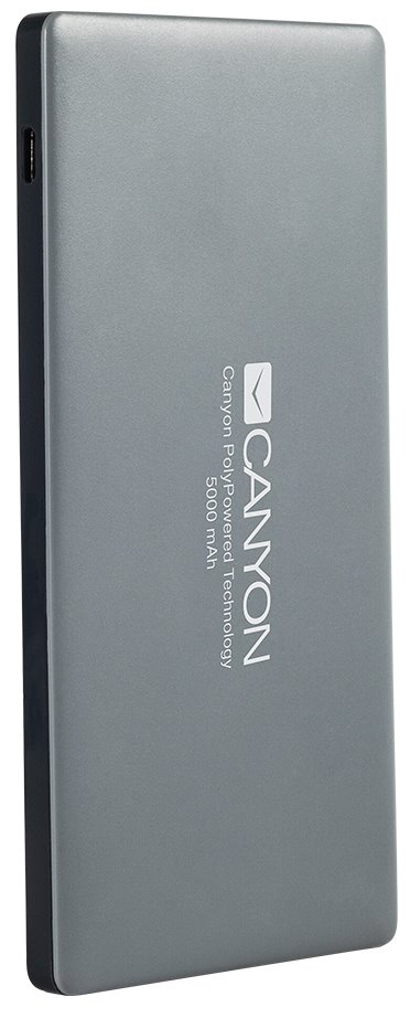 CANYON powerbanka 5000 mAh,  2*5V/1.5-2.2A a USB output 5V/2A (max.), tmavě šedá