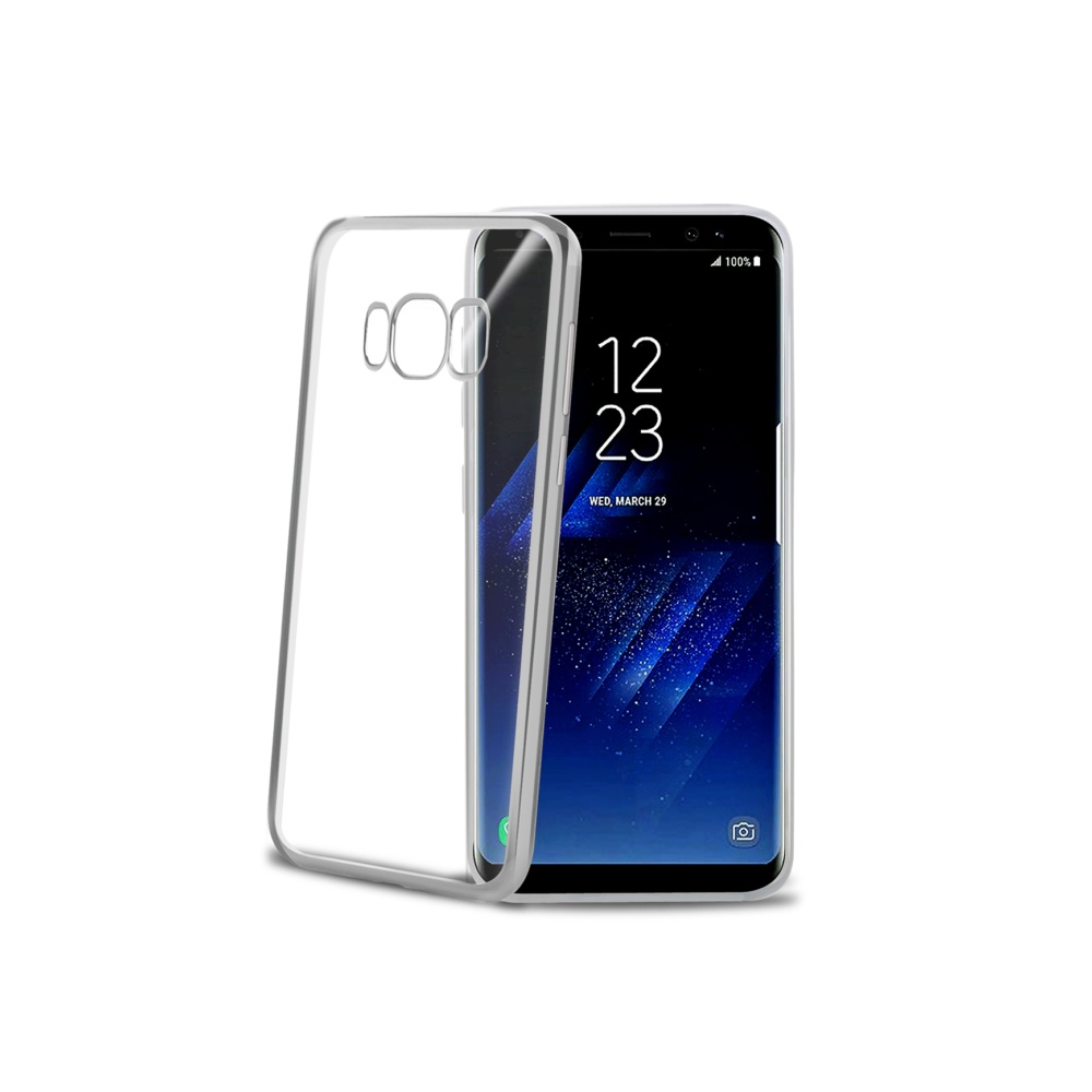 CELLY Laser silikonové pouzdro - lemování s kovovým efektem pro Samsung Galaxy S8, stříbrné
