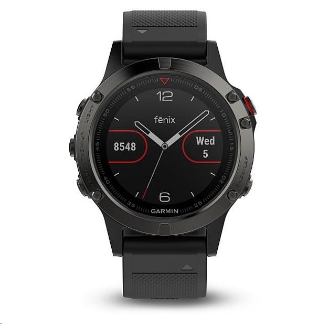 Garmin GPS sportovní hodinky Fenix 5 Sapphire Gray Optic, Černý řemínek