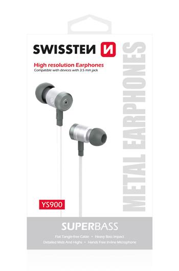 Slúchadlá Swissten Earbuds SuperBass YS900 strieborno / biele