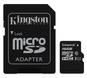 Pamäťová karta Kingston CL10 16GB microSDHC, UHS-I 80R / 10W (s adaptérom)