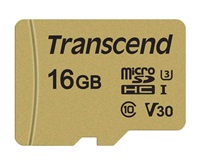 Paměťová karta TRANSCEND Micro SDHC 500S 16GB UHS-I U3 V30 + adaptér