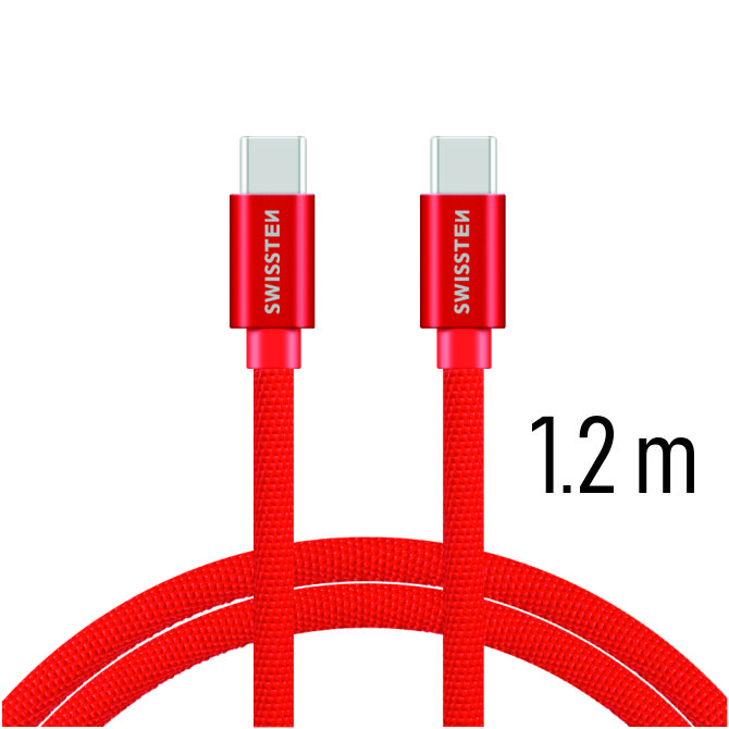 Dátový kábel Swissten Textile USB-C 1,2 M, red