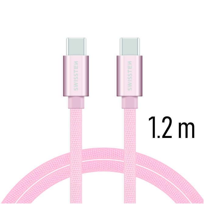 Dátový kábel Swissten Textile USB-C 1,2 M, pink gold