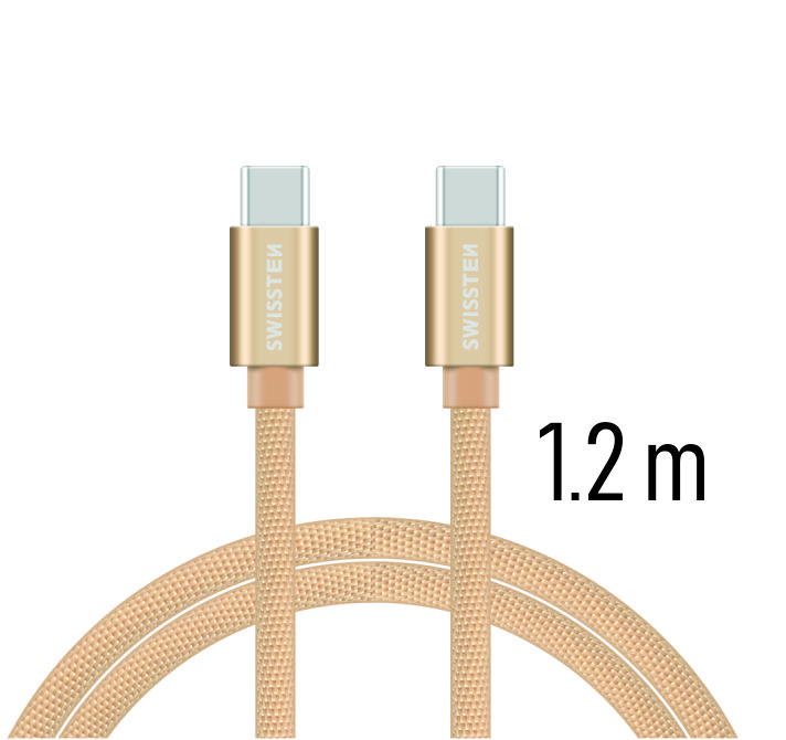 Dátový kábel Swissten Textile USB-C 1,2 M, gold