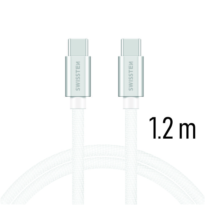 Dátový kábel Swissten Textile USB-C 1,2 M, silver