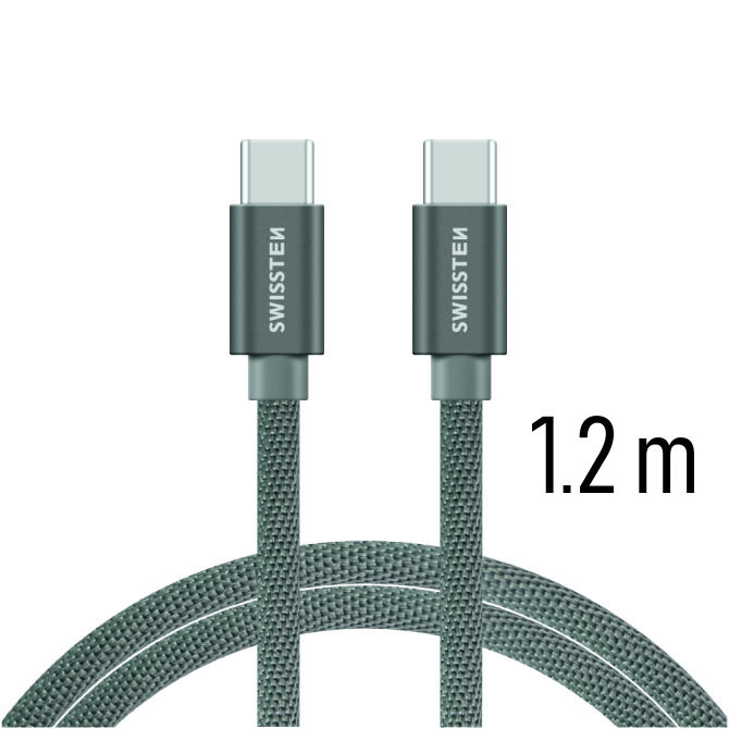 Dátový kábel Swissten Textile USB-C 1,2 M, grey