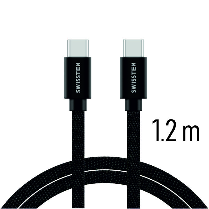 Dátový kábel Swissten Textile USB-C 1,2 M, black