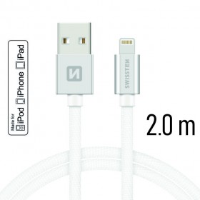 Dátový kábel Swissten Textile USB Lightning PFI 2,0 M, silver
