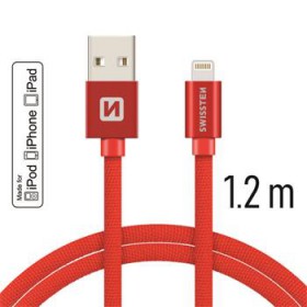 Dátový kábel Swissten Textile USB Lightning PFI 1,2 M, red