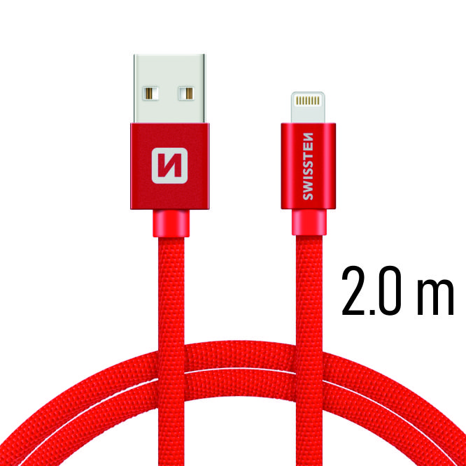 Dátový kábel Swissten Textile USB Lightning 2 M, red