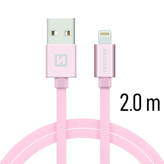 Dátový kábel Swissten Textile USB Lightning 2 M, pink gold