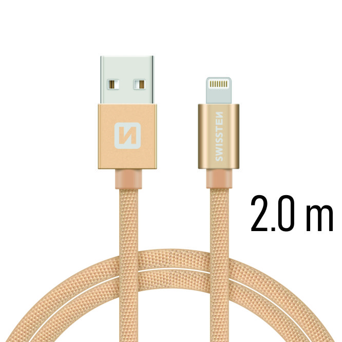 Dátový kábel Swissten Textile USB Lightning 2 M, gold