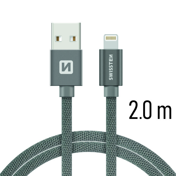 Dátový kábel Swissten Textile USB Lightning 2 M, grey