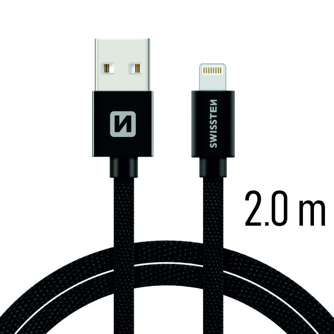 Dátový kábel Swissten Textile USB Lightning 2 M, black
