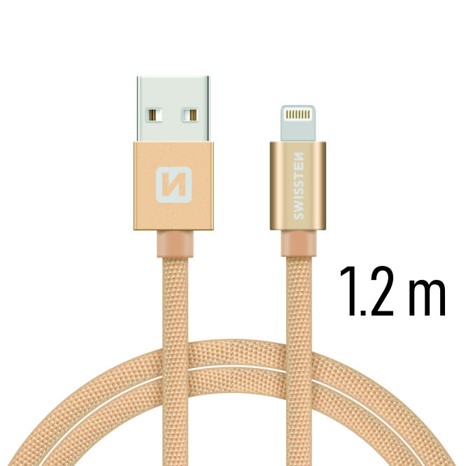 Dátový kábel Swissten Textile USB Lightning 1,2 M, gold