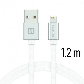 Dátový kábel Swissten Textile USB Lightning 1,2 M, silver