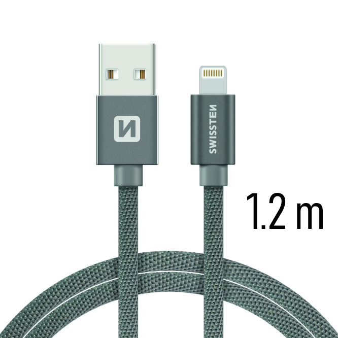 Dátový kábel Swissten Textile USB Lightning 1,2 M, grey