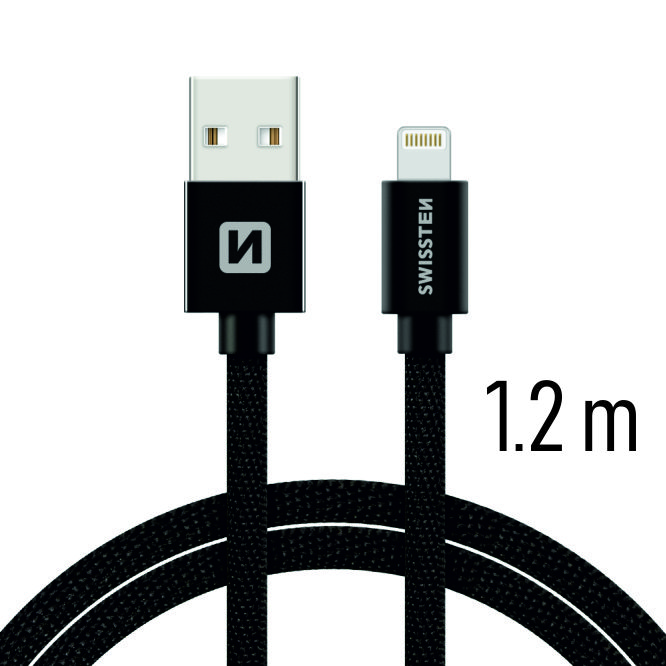 Dátový kábel Swissten Textile USB / Lightning 1,2 M, black