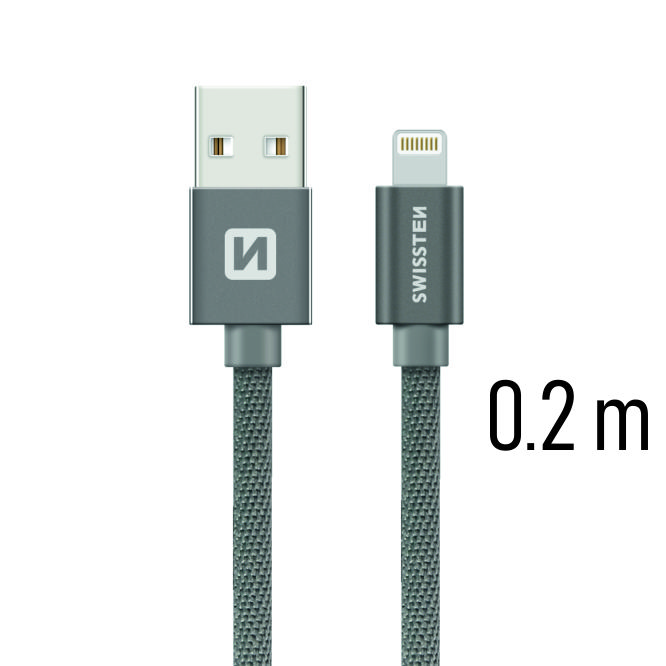 Dátový kábel Swissten Textile USB Lightning 0,2 M, grey