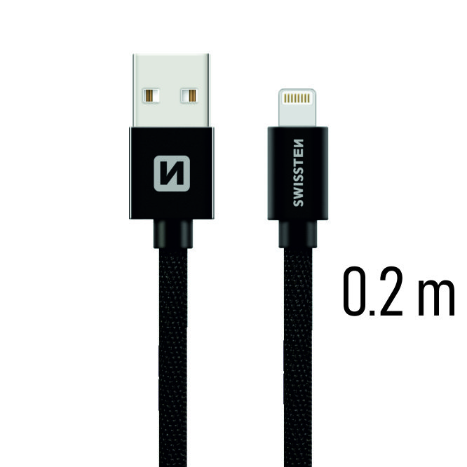 Dátový kábel Swissten Textile USB Lightning 0,2 M, black
