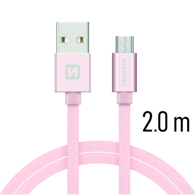 Dátový kábel Swissten Textile USB / micro 2 M, pink gold
