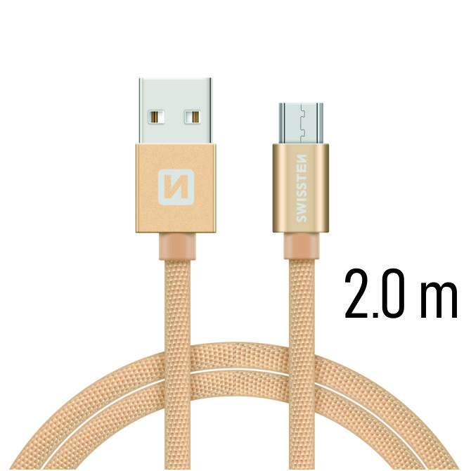 Dátový kábel Swissten Textile USB / micro 2 M, gold
