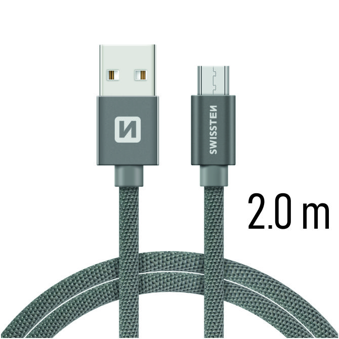 Dátový kábel Swissten Textile USB / micro 2 M, grey
