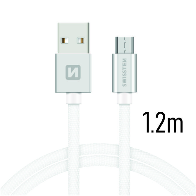 Dátový kábel Swissten Textile USB / micro 1,2 M, silver