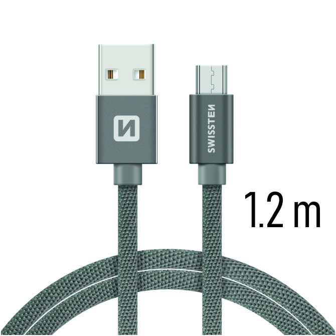 Dátový kábel Swissten Textile USB / micro 1,2 M, grey