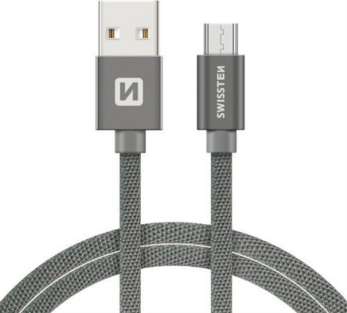 Datový kabel Swissten Textile USB / microUSB 0,2m, grey