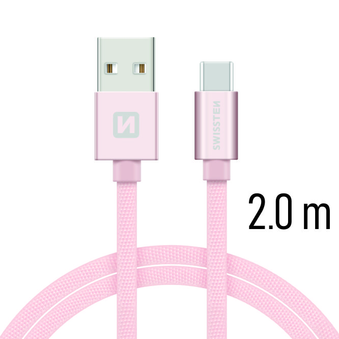 Dátový kábel Swissten Textile USB / USB C 2 M, pink gold