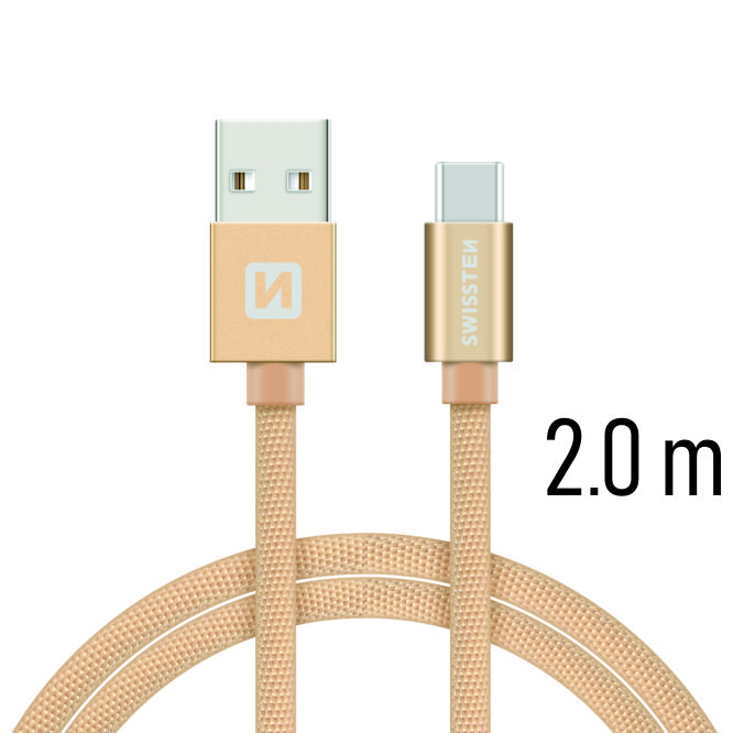 Dátový kábel Swissten Textile USB / USB C 2 M, gold