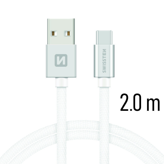 Dátový kábel Swissten Textile USB / USB C 2 M, silver