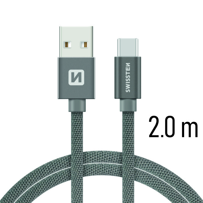 Dátový kábel Swissten Textile USB / USB C 2 M, grey