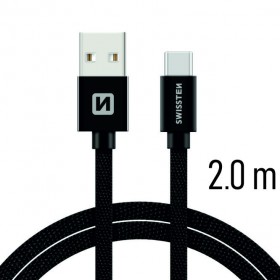 Dátový kábel Swissten Textile USB / USB C 2 M, black