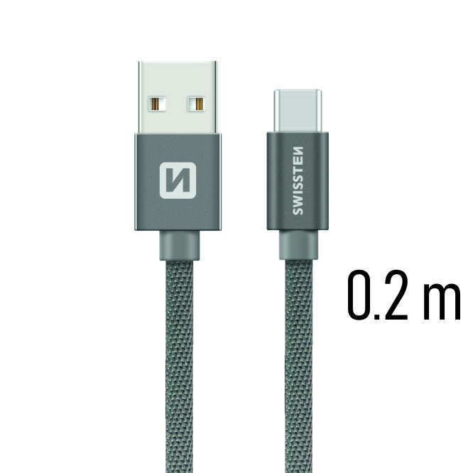 Dátový kábel Swissten Textile USB / USB C 0,2 M, grey