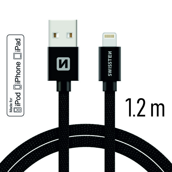 Dátový kábel Swissten Textile USB-C / Lightning PFI 1,2 M, black