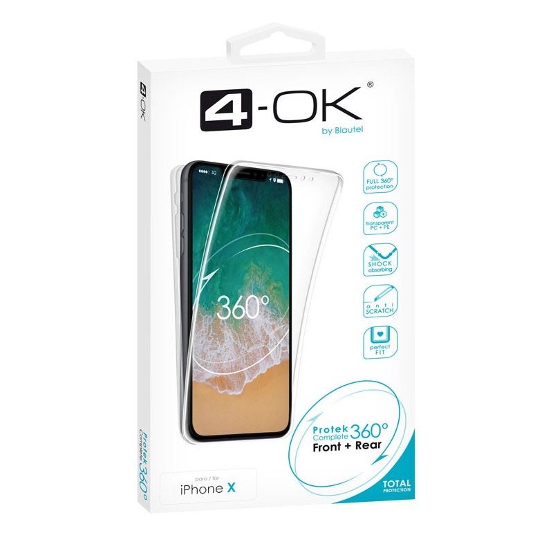 Ochranný kryt 4-OK Protek 360 pre Apple iPhone X, transparentná