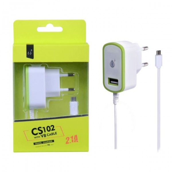 Nabíječka PLUS CS102,  kabel MicroUSB + USB výstup 5V/2,1A, green