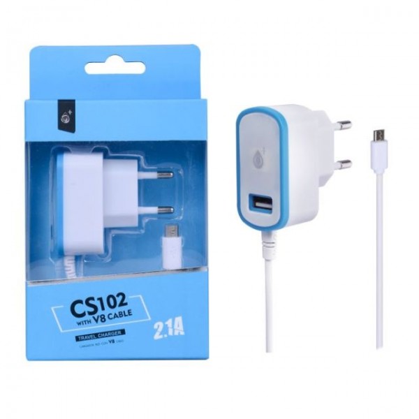 Nabíječka PLUS CS102,  kabel MicroUSB + USB výstup 5V/2,1A, blue
