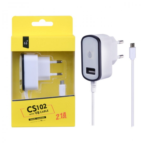 Nabíječka PLUS CS102,  kabel MicroUSB + USB výstup 5V/2,1A, black